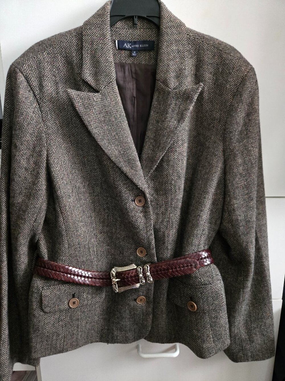 EUC Anne Klein Tweed Jacket - Brown/Black - 16 (Note- Belts for display only)